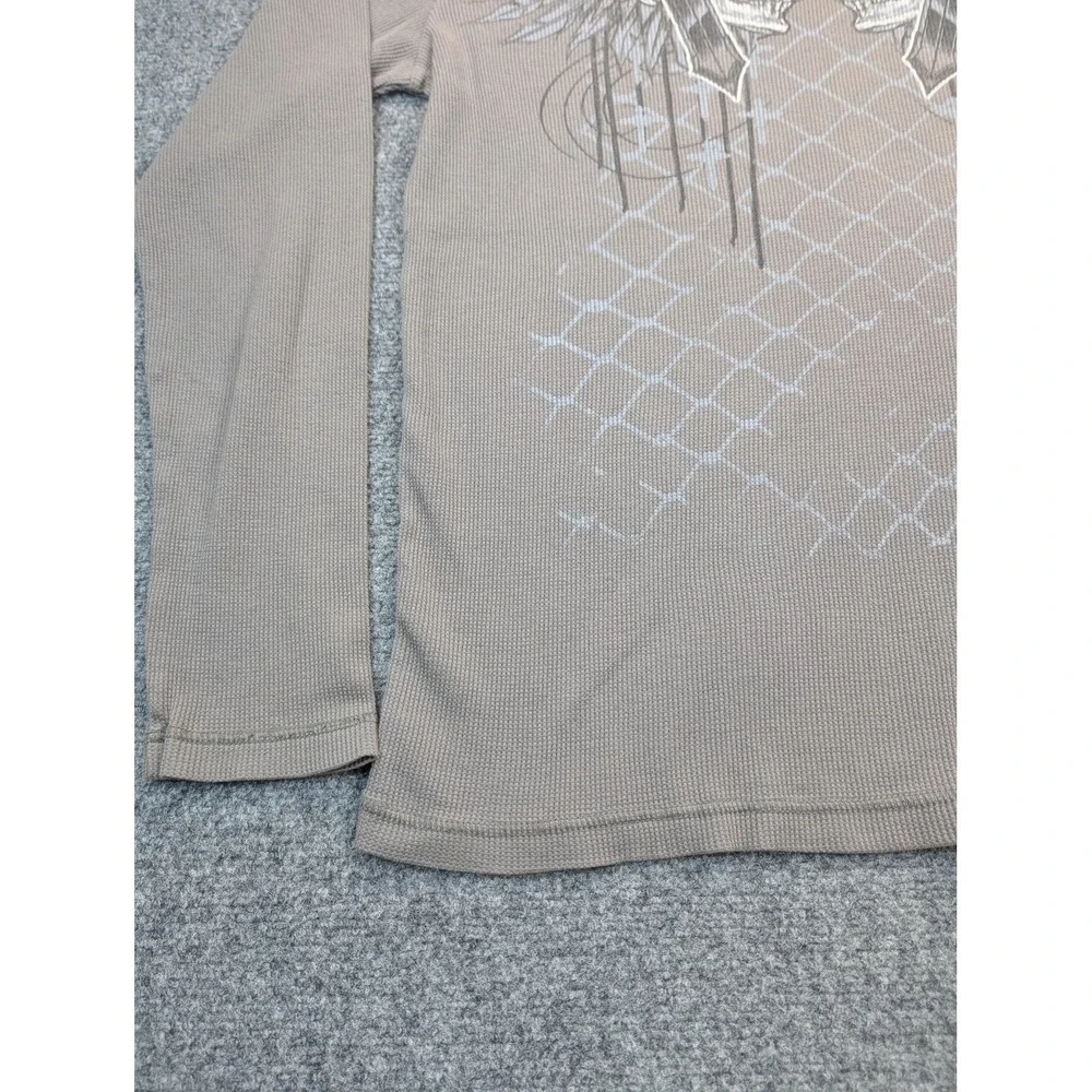 MMA Elite Shirt Mens 2XL Gray‎ Waffle Thermal Long Sleeve Skull Cross Graphic